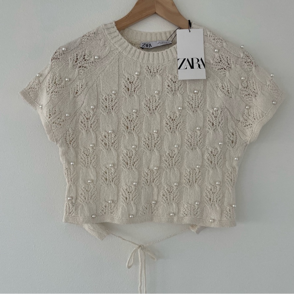 Zara Knitwear Top with Faux Pearls